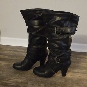 Black faux leather boots